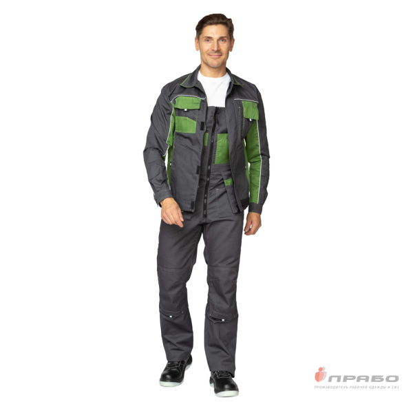 Костюм мужской "Бренд 2 2020" тёмно-серый/зелёный (куртка и полукомбинезон)
