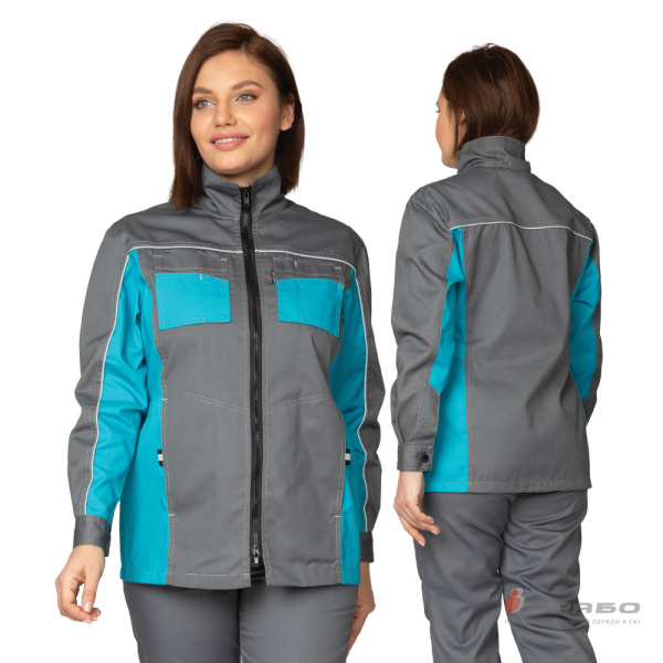 Костюм женский "Бренд 1" 2020 с удлинённой курткой серый/бирюза