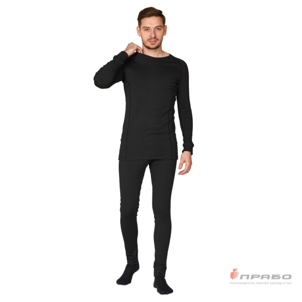 Термобельё мужское х/б однослойное чёрное (фуфайка и кальсоны), 270 г/м²