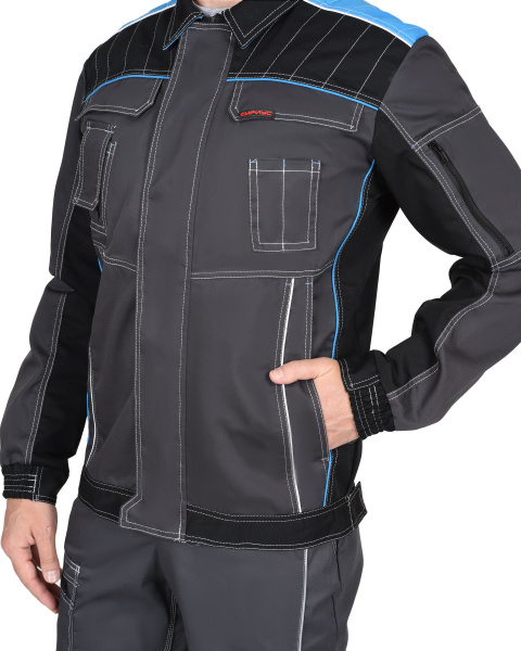 Куртка СИРИУС-ПРЕСТИЖ кор., т.серая с черным и голубой отделкой