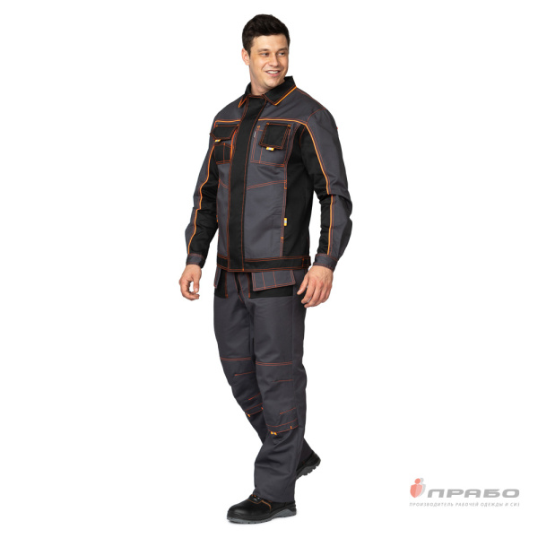 Костюм мужской "Бренд 2 2020" тёмно-серый/чёрный (куртка и полукомбинезон)