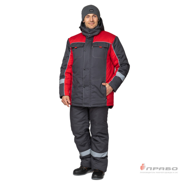 Костюм мужской утеплённый "Бренд К" тёмно-серый/красный