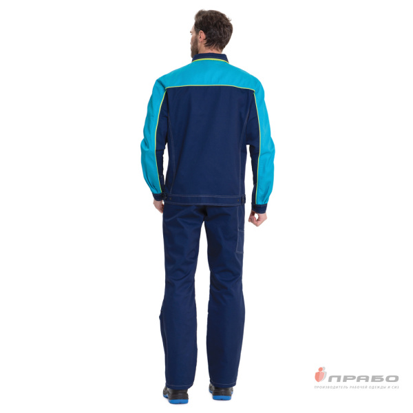 Костюм мужской "Бренд 2 2020" тёмно-синий/бирюза (куртка и полукомбинезон)