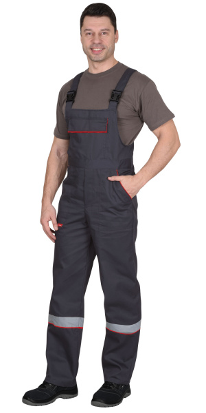 Костюм СИРИУС-МАСТЕР летний: куртка, полукомбинезон, темно-серый с красной отделкой