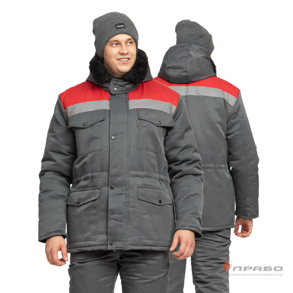 Костюм мужской утеплённый "Мастерок 2" серый/красный (куртка и полукомбинезон)