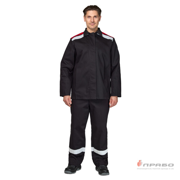 Костюм сварщика 2 класса защиты х/б с ОП-пропиткой чёрный/красный (куртка и брюки)
