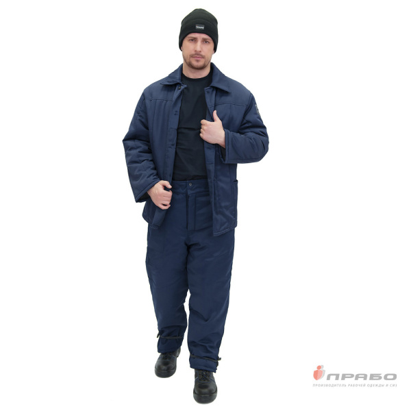 Куртка мужская утеплённая тёмно-синяя из смесовой ткани эконом