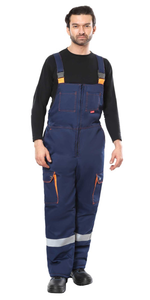 Костюм СИРИУС-ЛИДЕР-М куртка дл., п/к синий с оранжевым, мех. воротник, СОП