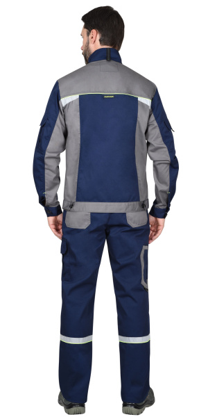 Костюм СИРИУС-СТАН куртка кор., п/к синий со ср.серым и лимонным