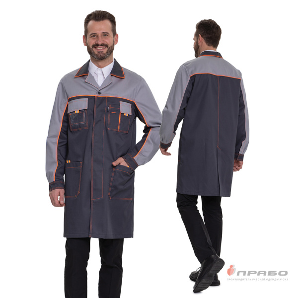 Халат мужской "Бренд" тёмно-серый/cветло-серый