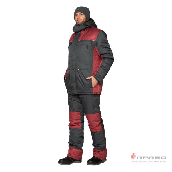 Костюм мужской утеплённый "Урал-Комфорт" серый/бордо (куртка и полукомбинезон)