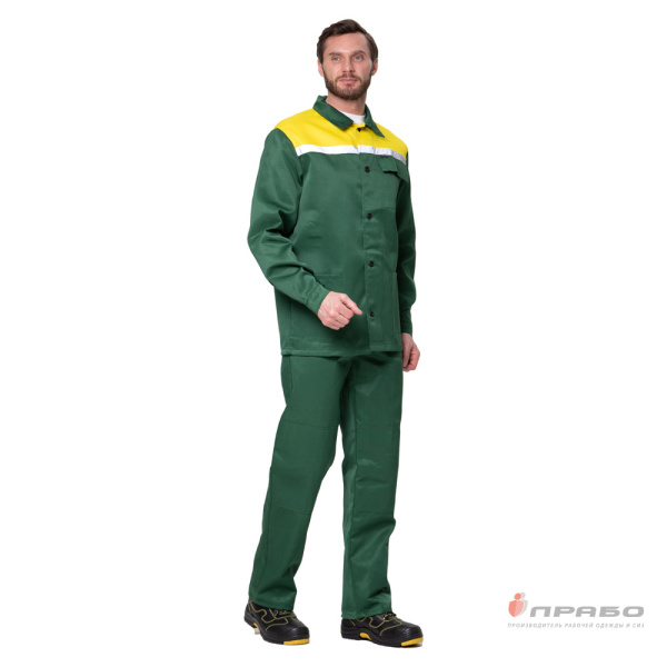 Костюм мужской "Стандарт Плюс СОП" зелёный/жёлтый (куртка и брюки)