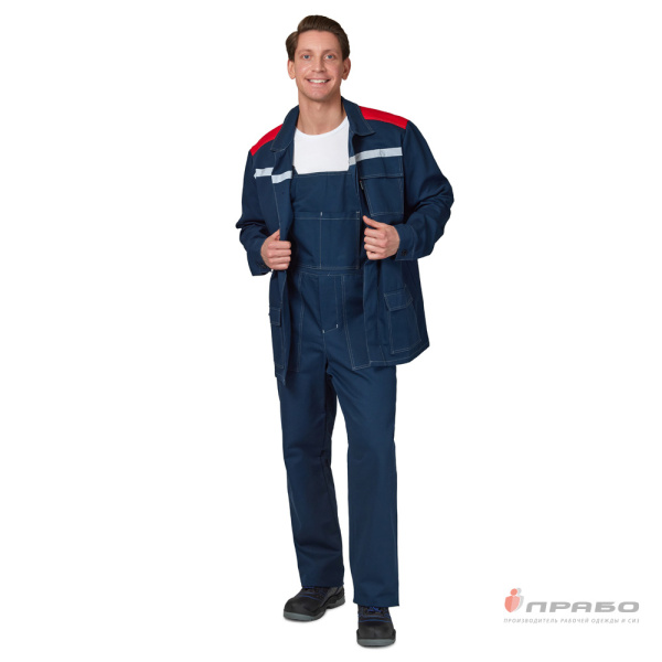 Костюм мужской "Оптимал 2" тёмно-синий/красный (куртка и полукомбинезон)