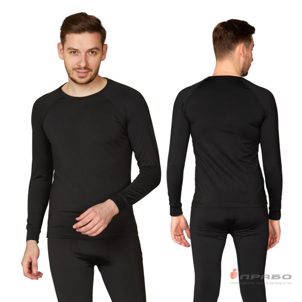 Термобельё мужское из полиэстера чёрное (фуфайка и кальсоны), 200 г/м²