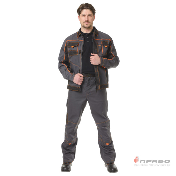 Костюм мужской "Бренд 1" серый/чёрный универсальный (куртка и брюки)