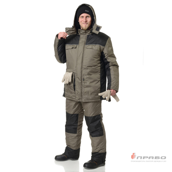 Костюм мужской утеплённый "Универсал" хаки/чёрный со съёмной подстежкой