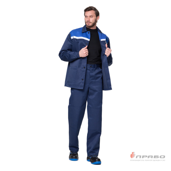 Костюм мужской "Стандарт Плюс СОП" тёмно-синий/василёк (куртка и брюки)
