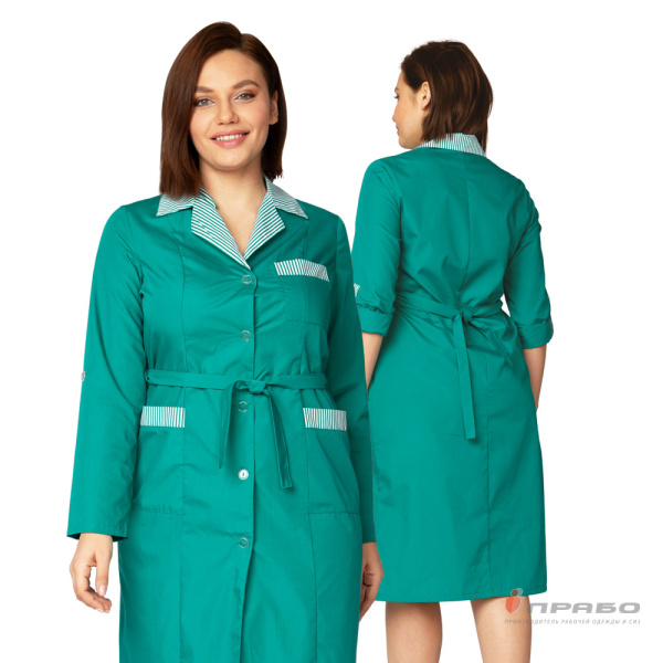 Халат женский "Хозяюшка" зелёный/полоска