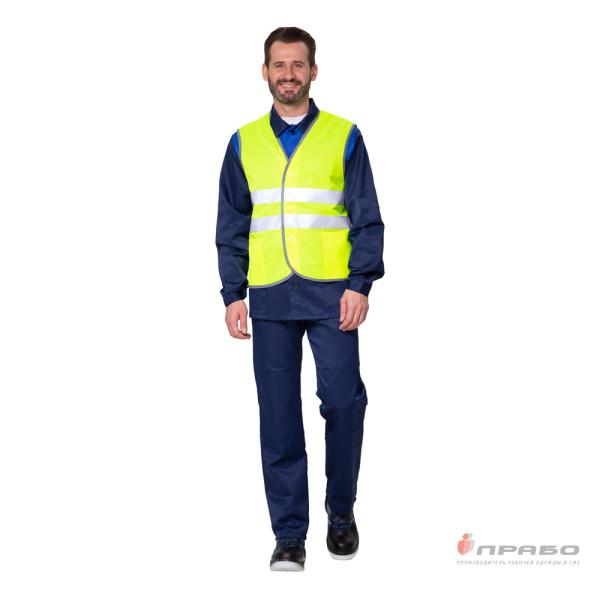 Жилет сигнальный "Спектр Лайт 1П" лимонный на пуговицах для дорожных рабочих