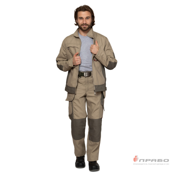Костюм мужской "Suomi" бежевый/олива премиум улучшенной комплектации (куртка и брюки)