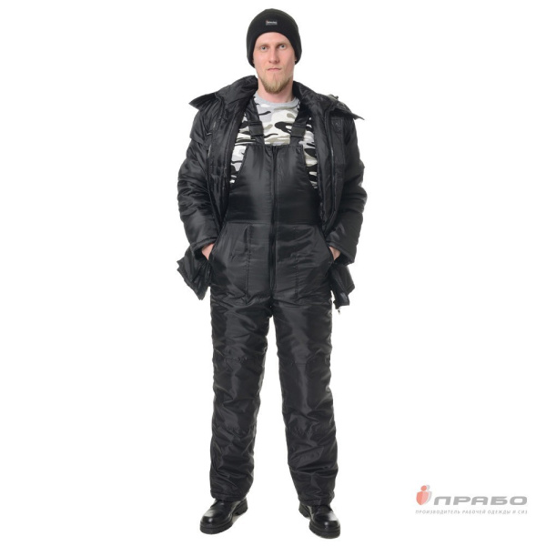 Костюм мужской утеплённый "Альфа" чёрный (куртка и полукомбинезон)