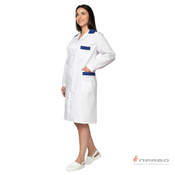 Халат медицинский женский "Стандарт Плюс" белый/синий