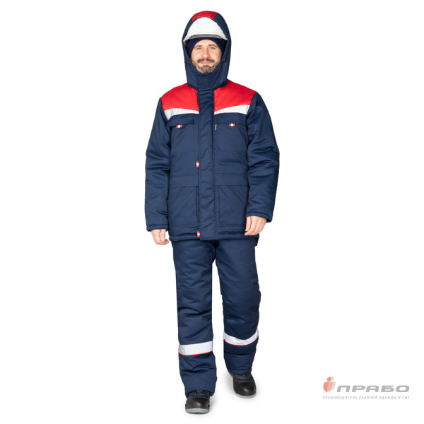 Костюм мужской утеплённый "Профессионал 2 Ультра" тёмно-синий/красный (куртка и полукомбинезон)