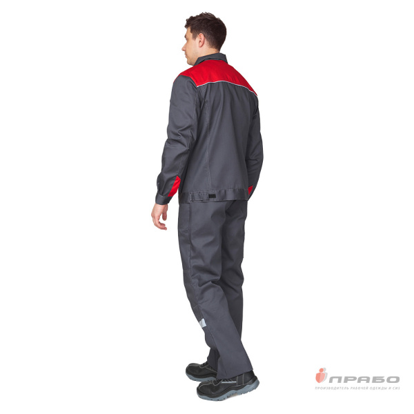Костюм мужской летний "Профессионал 2 СОП" тёмно-серый/красный (куртка и полукомбинезон)