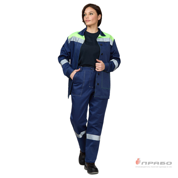 Костюм женский "Пантеон" синий/лимонный (куртка и брюки)