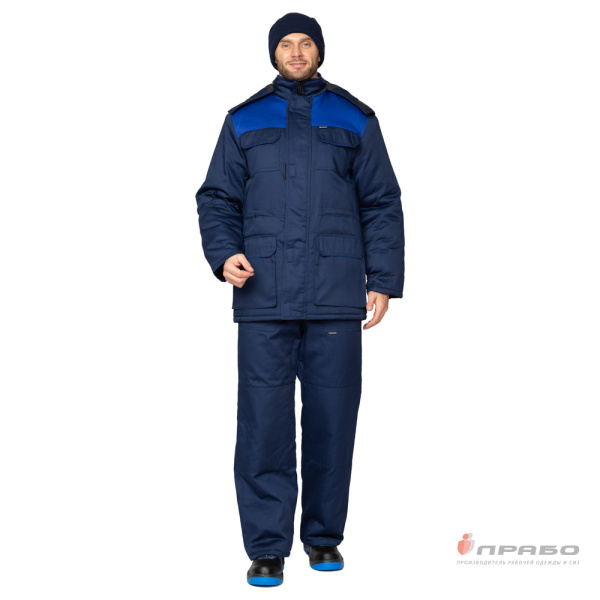 Костюм мужской утеплённый "Буря П" тёмно-синий/василёк (куртка и полукомбинезон)