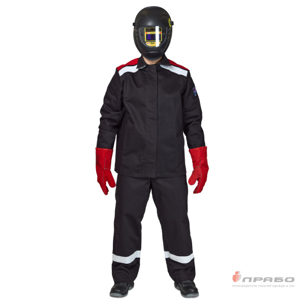 Костюм сварщика 2 класса защиты х/б с ОП-пропиткой чёрный/красный (куртка и брюки)
