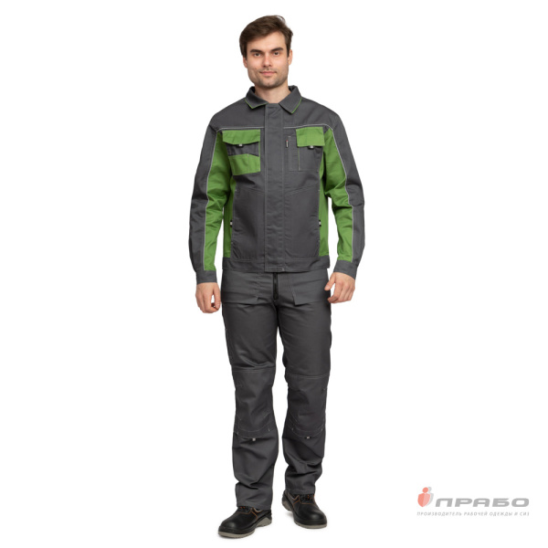 Костюм мужской "Бренд 2" серый/зелёный (куртка и полукомбинезон)