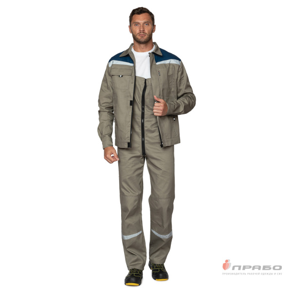 Костюм мужской летний "Профессионал 2 СОП" серо-бежевый/синий (куртка и полукомбинезон)