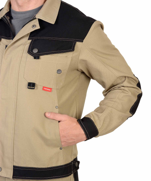 Костюм летний СИРИУС-ВЕСТ-ВОРК куртка кор., п/к бежевый с черным пл. 275 г/кв.м