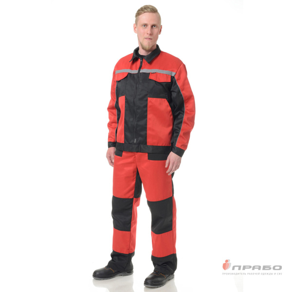 Костюм мужской "Бригадир 2" красный/чёрный (куртка и полукомбинезон)