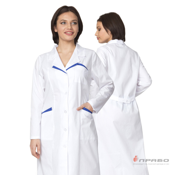Халат медицинский женский "Лаура" белый/синий