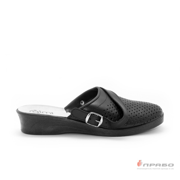 Сабо кожаные женские с подошвой ПВХ чёрные (натуральная кожа)