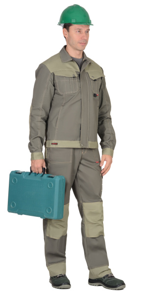 Костюм СИРИУС-ВЕСТ-ВОРК куртка кор., п/к т.оливковый со св.оливковым пл. 275 г/кв.м