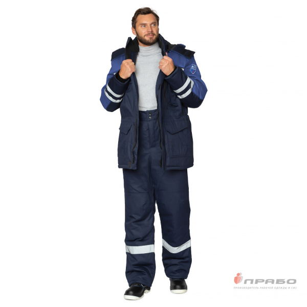 Костюм антистатический мужской утеплённый "Антистат" тёмно-синий/светлый василёк (куртка и брюки)