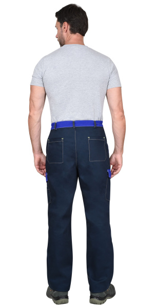 Брюки СИРИУС-КАРАТ-РОСС темно-синие с васильковым, 80% х/б, пл. 260 г/кв.м