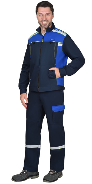 Костюм СИРИУС-ПРАКТИК-ЛЮКС-РОСС куртка, п/к т.синий с васильк. 80% х/б,  пл. 260 г/кв.м