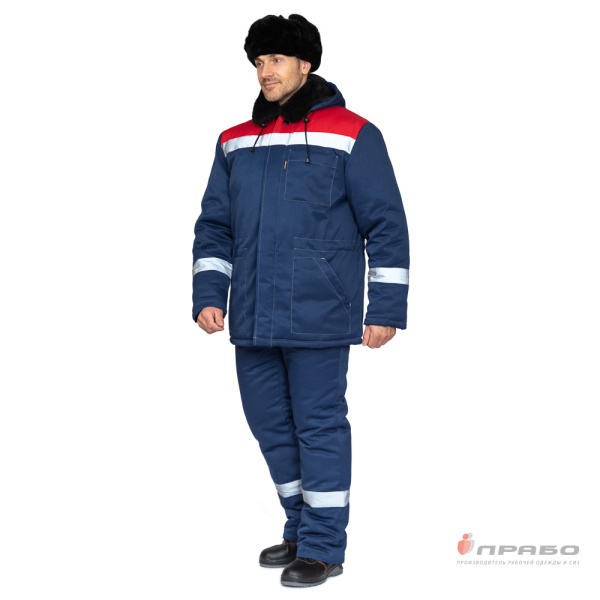 Костюм мужской утеплённый "Пантеон 2" тёмно-синий/красный (куртка и полукомбинезон)