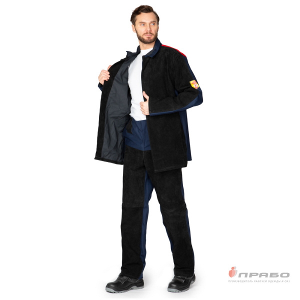 Костюм сварщика со спилком "Титан" 3 класса защиты тёмно-синий/красный (куртка и брюки)