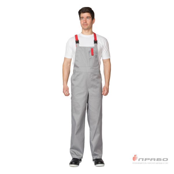 Костюм мужской летний "Гудзон" серо-красный (куртка и полукомбинезон)