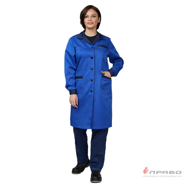 Халат женский "Универсальный" василёк/тёмно-синий эконом