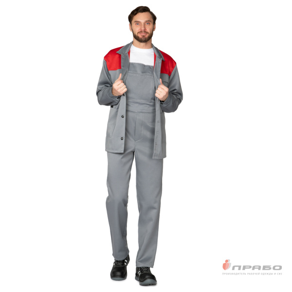 Костюм мужской "Стандарт 2" серый/красный (куртка и полукомбинезон)