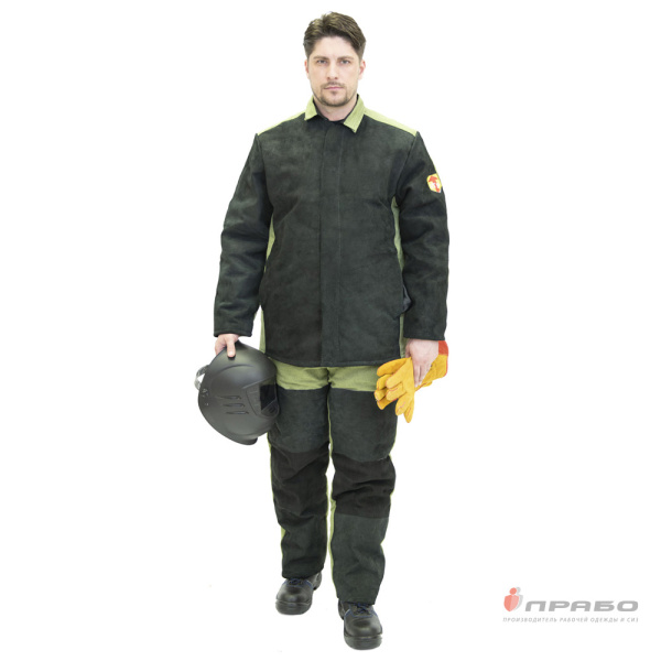 Костюм сварщика утеплённый со спилком чёрный/хаки (2,3 м²) (куртка и брюки)