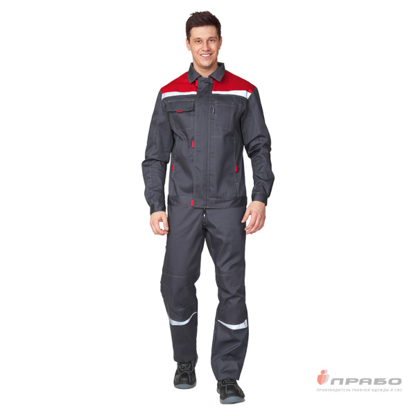 Костюм мужской летний "Профессионал 2 СОП" тёмно-серый/красный (куртка и полукомбинезон)