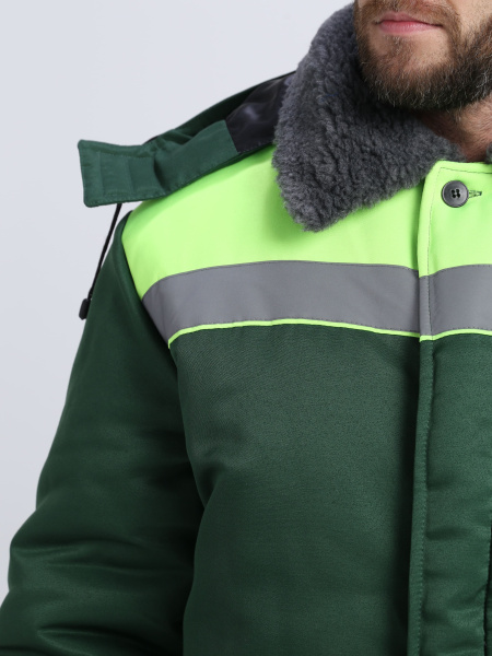 Костюм зимний Труженик-Ультра СОП (тк.Смесовая,210) брюки, т.зеленый/лимонный