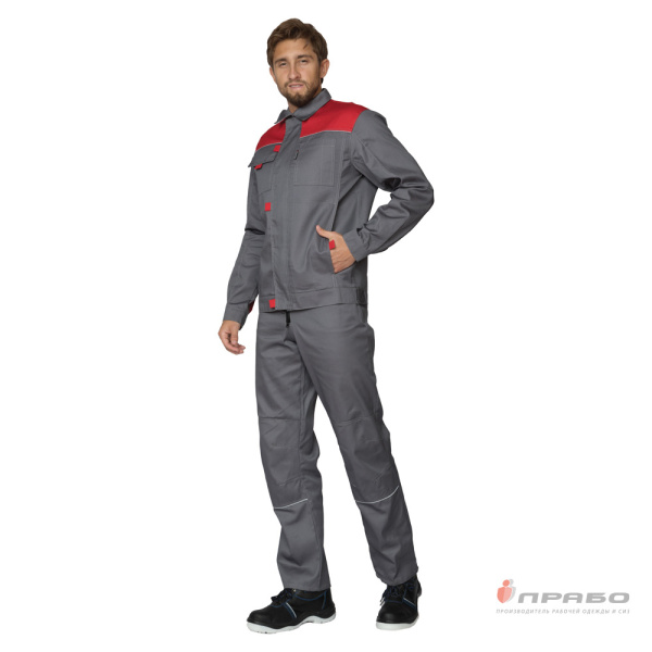 Костюм мужской "Профессионал 2" серый/красный (куртка и полукомбинезон)